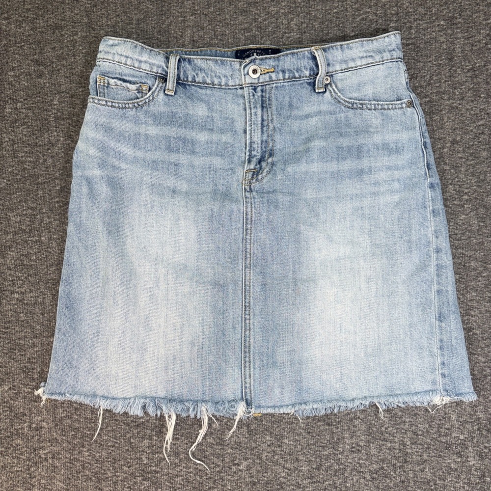 Lucky Brand Skirt Womens Size 12/31 Blue Denim Jean Raw Frayed Hem Boho Casual